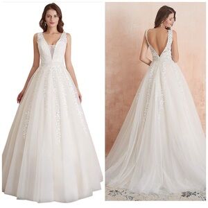 NEW Elegant White Lace Wedding Dress